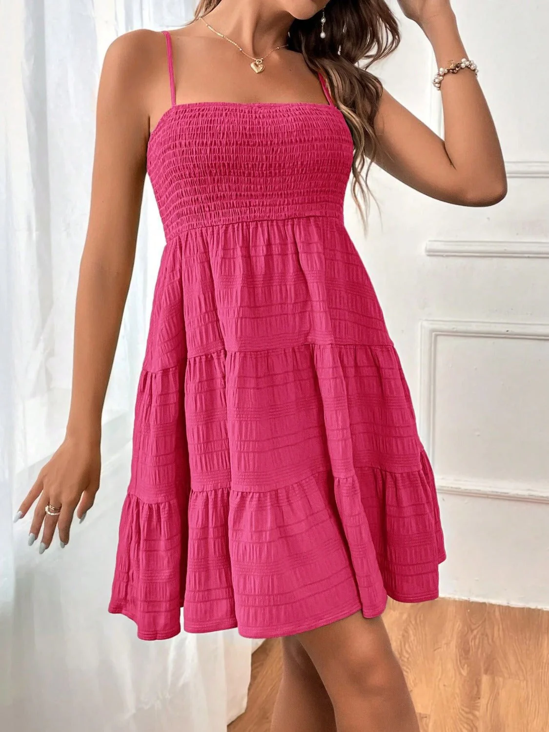 Tiered Smocked Square Neck Cami Dress - Image 25