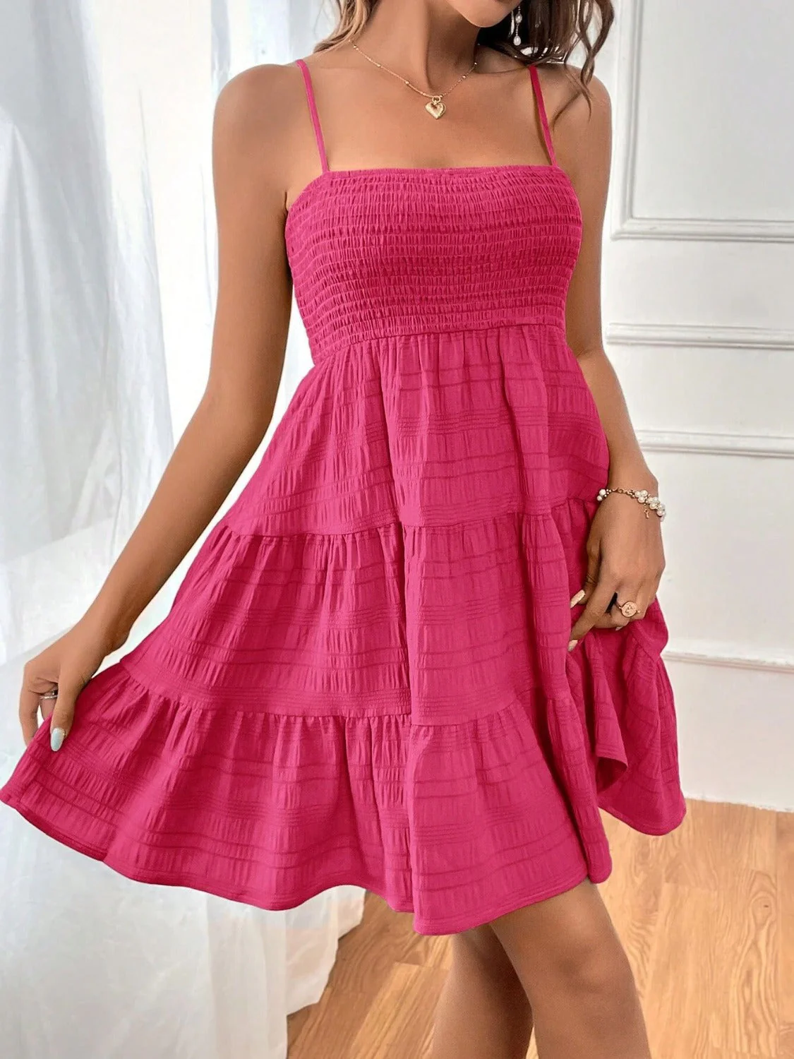 Tiered Smocked Square Neck Cami Dress - Image 26