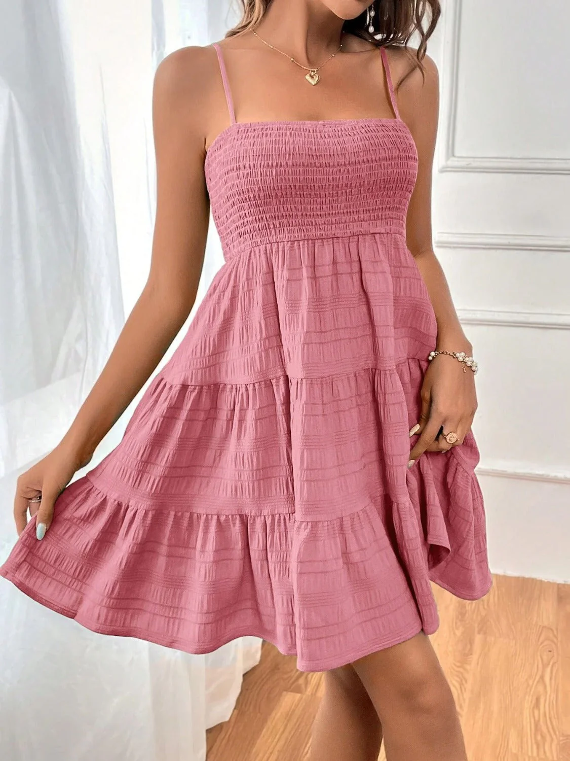 Tiered Smocked Square Neck Cami Dress - Image 29