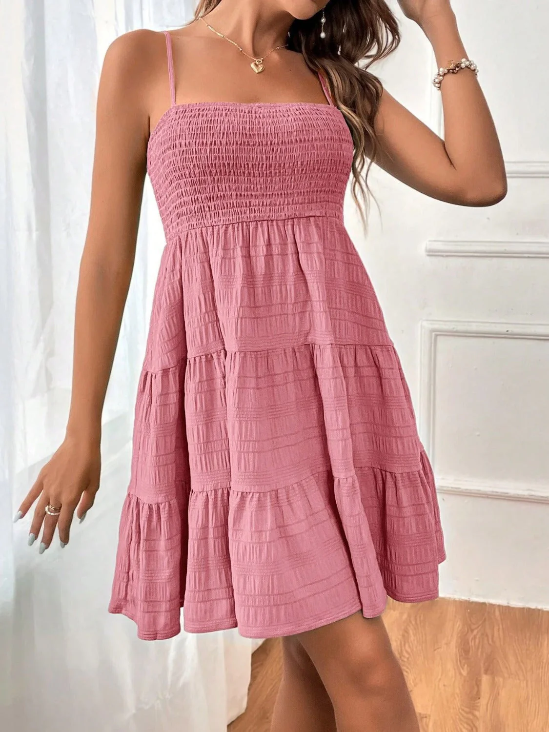 Tiered Smocked Square Neck Cami Dress - Image 32