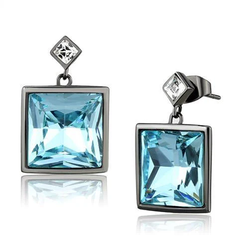 TK2788 - IP Light Black (IP Gun) Stainless Steel Earrings with Top Grade Crystal in Sea Blue