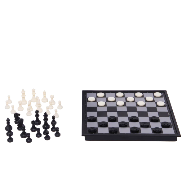 Travel Games: Rustik Foldable Magnetic Checkers/Chess  (Black/White) - Image 2