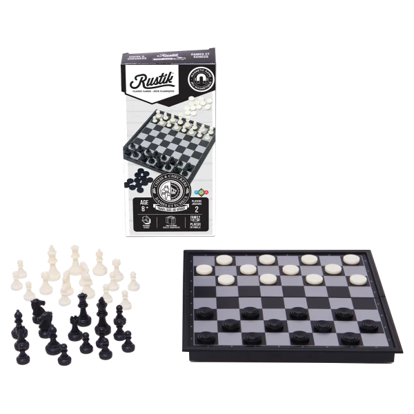 Travel Games: Rustik Foldable Magnetic Checkers/Chess  (Black/White) - Image 3