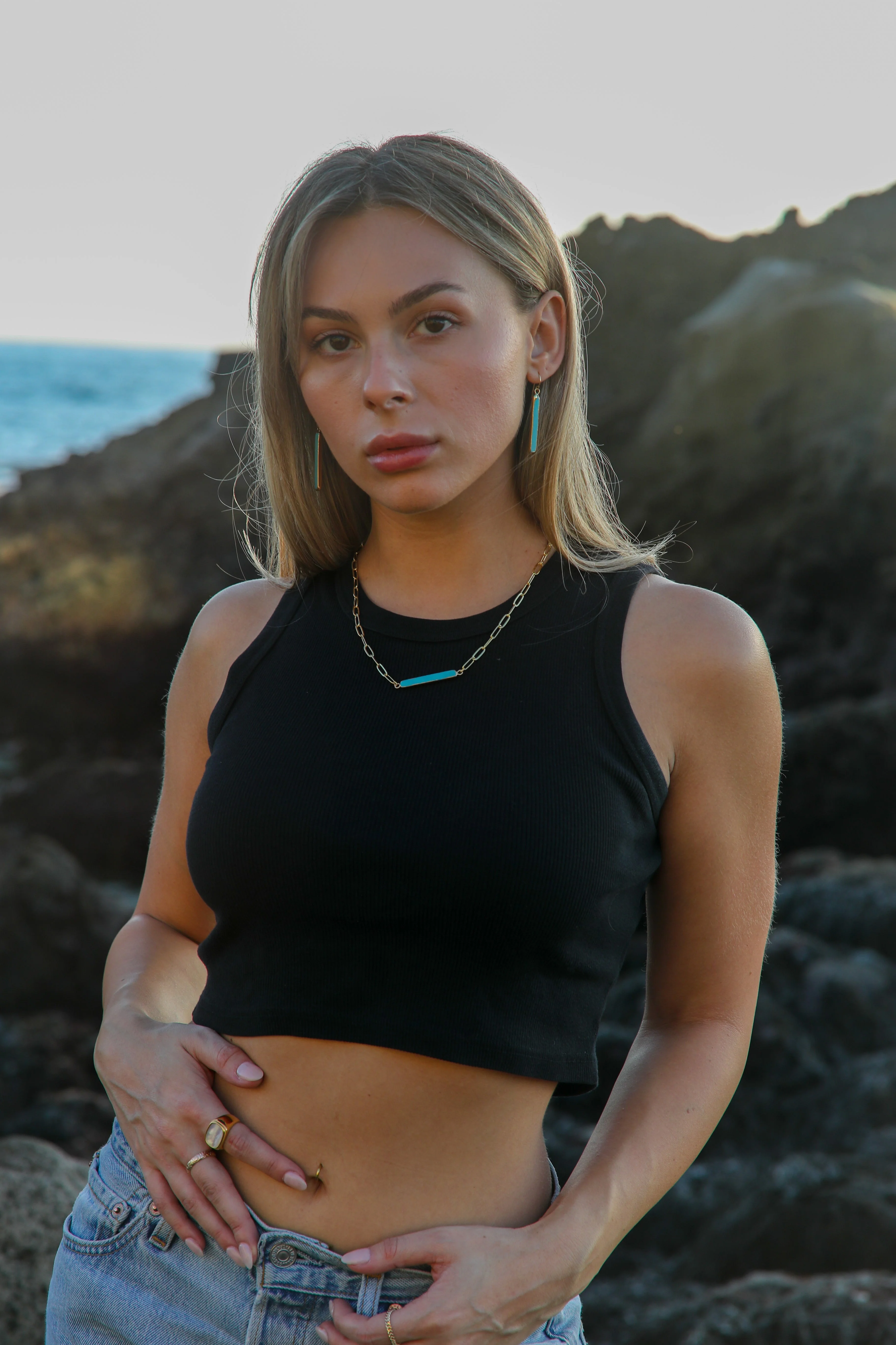Turquoise Bar Thick Chain Link Necklace by Toasted Jewelry - Image 3
