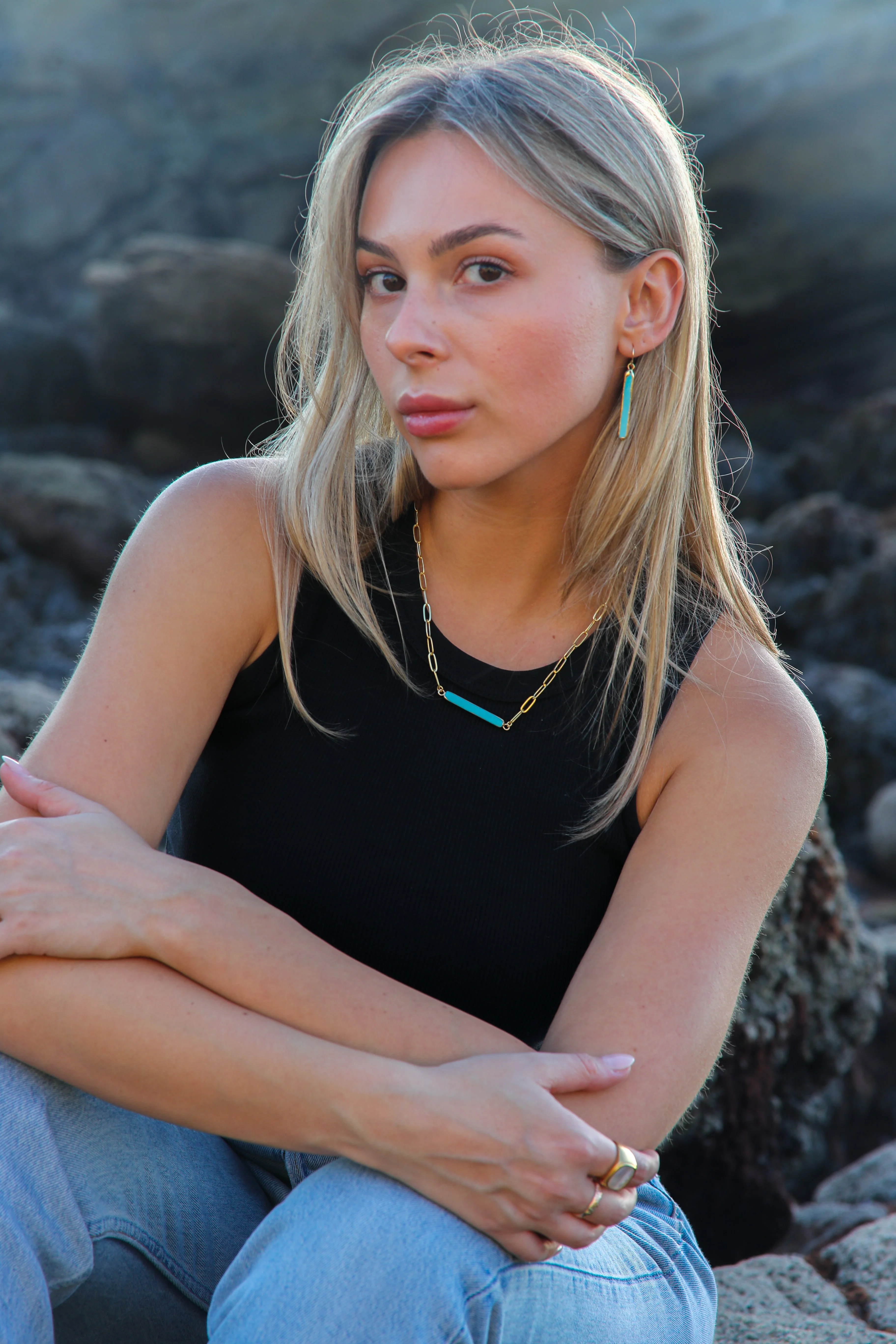 Turquoise Bar Thick Chain Link Necklace by Toasted Jewelry - Image 4
