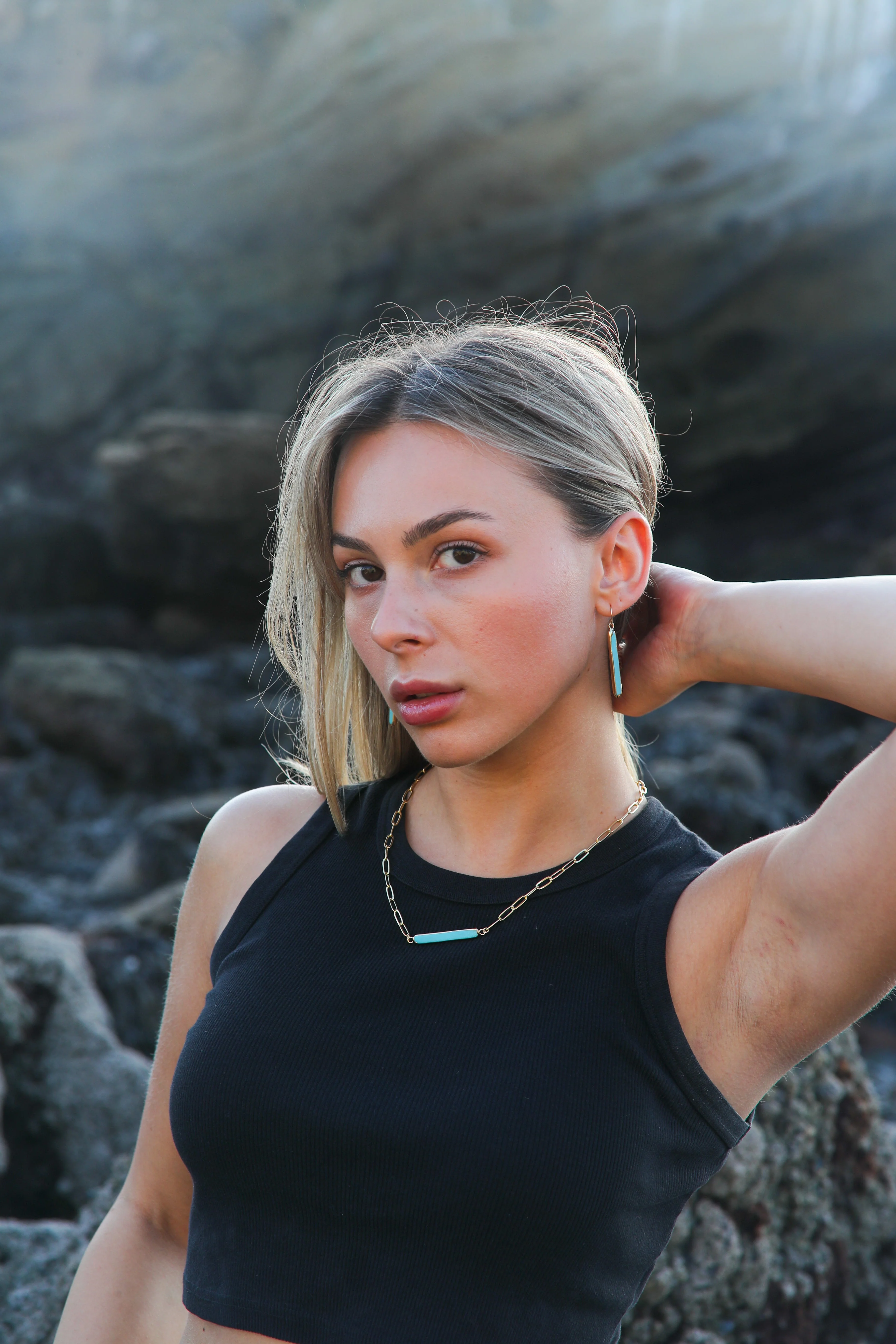 Turquoise Bar Thick Chain Link Necklace by Toasted Jewelry - Image 5