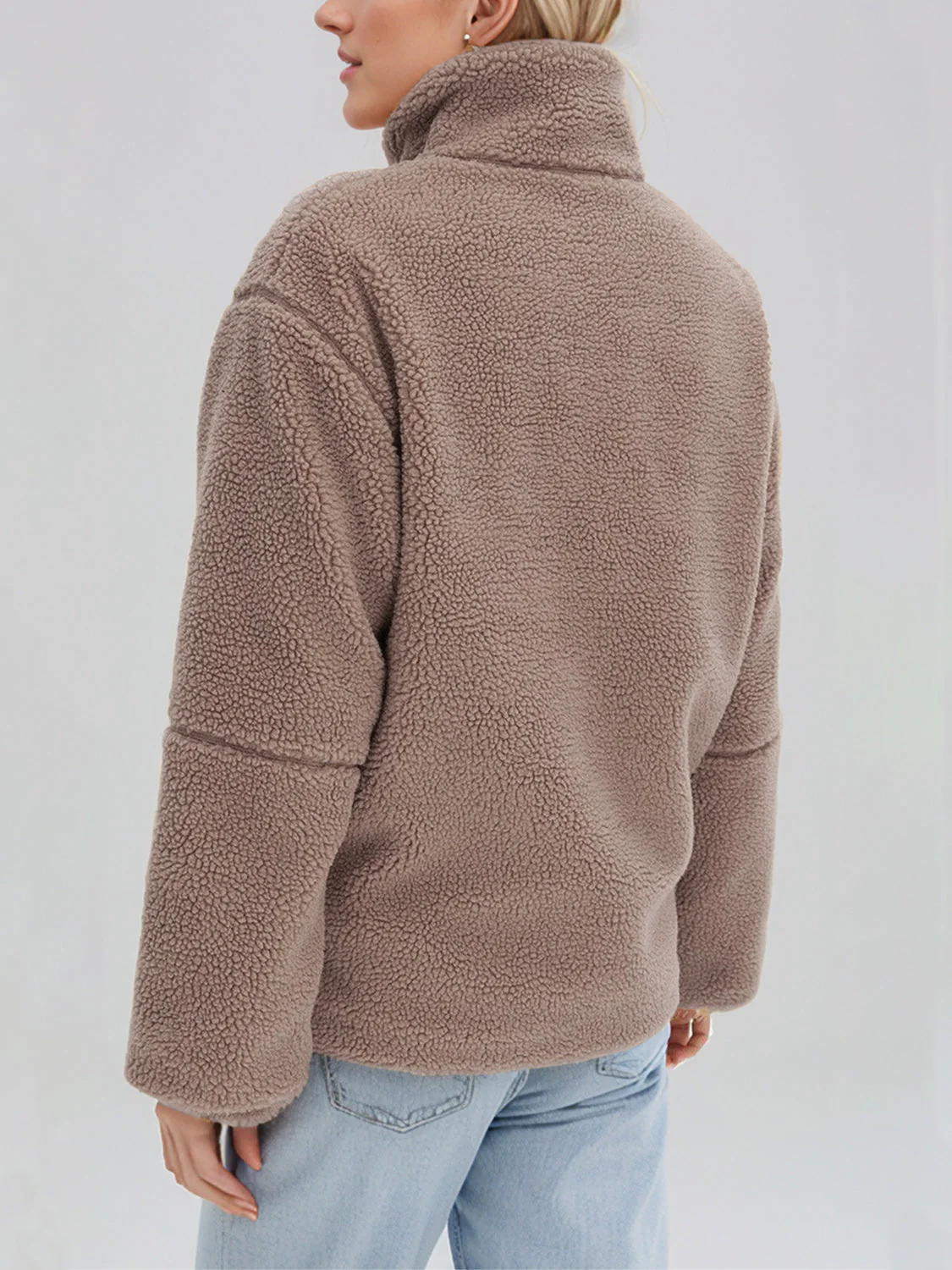Turtleneck Zip Up Long Sleeve Plush Jacket - Image 14