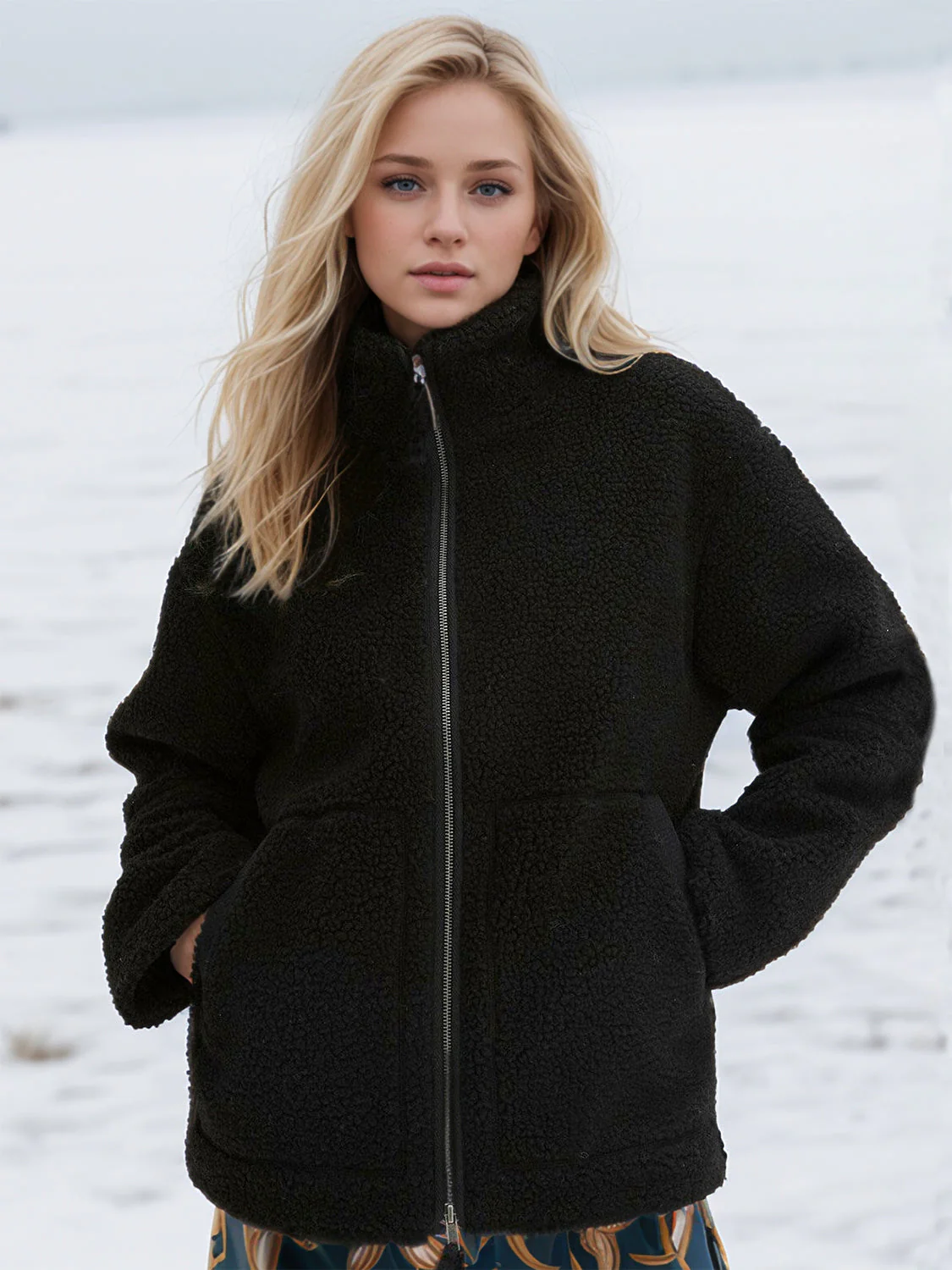 Turtleneck Zip Up Long Sleeve Plush Jacket - Image 17
