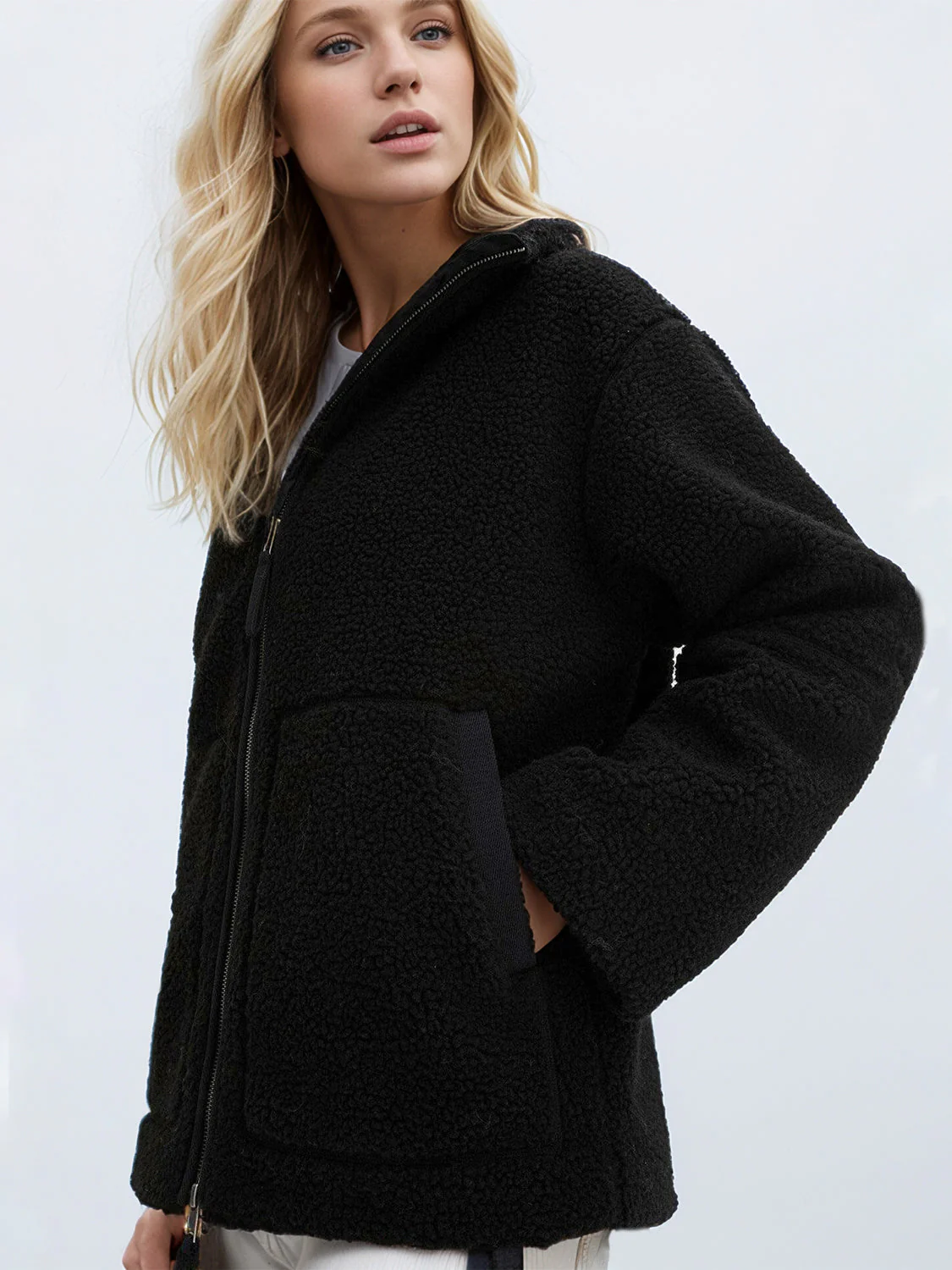 Turtleneck Zip Up Long Sleeve Plush Jacket - Image 18