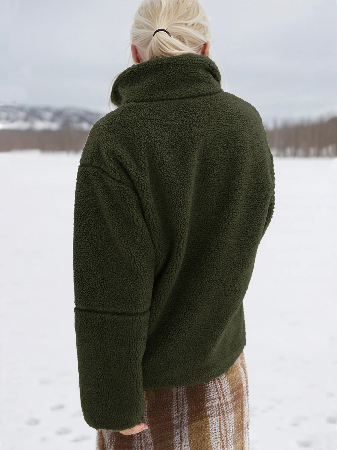 Turtleneck Zip Up Long Sleeve Plush Jacket - Image 2
