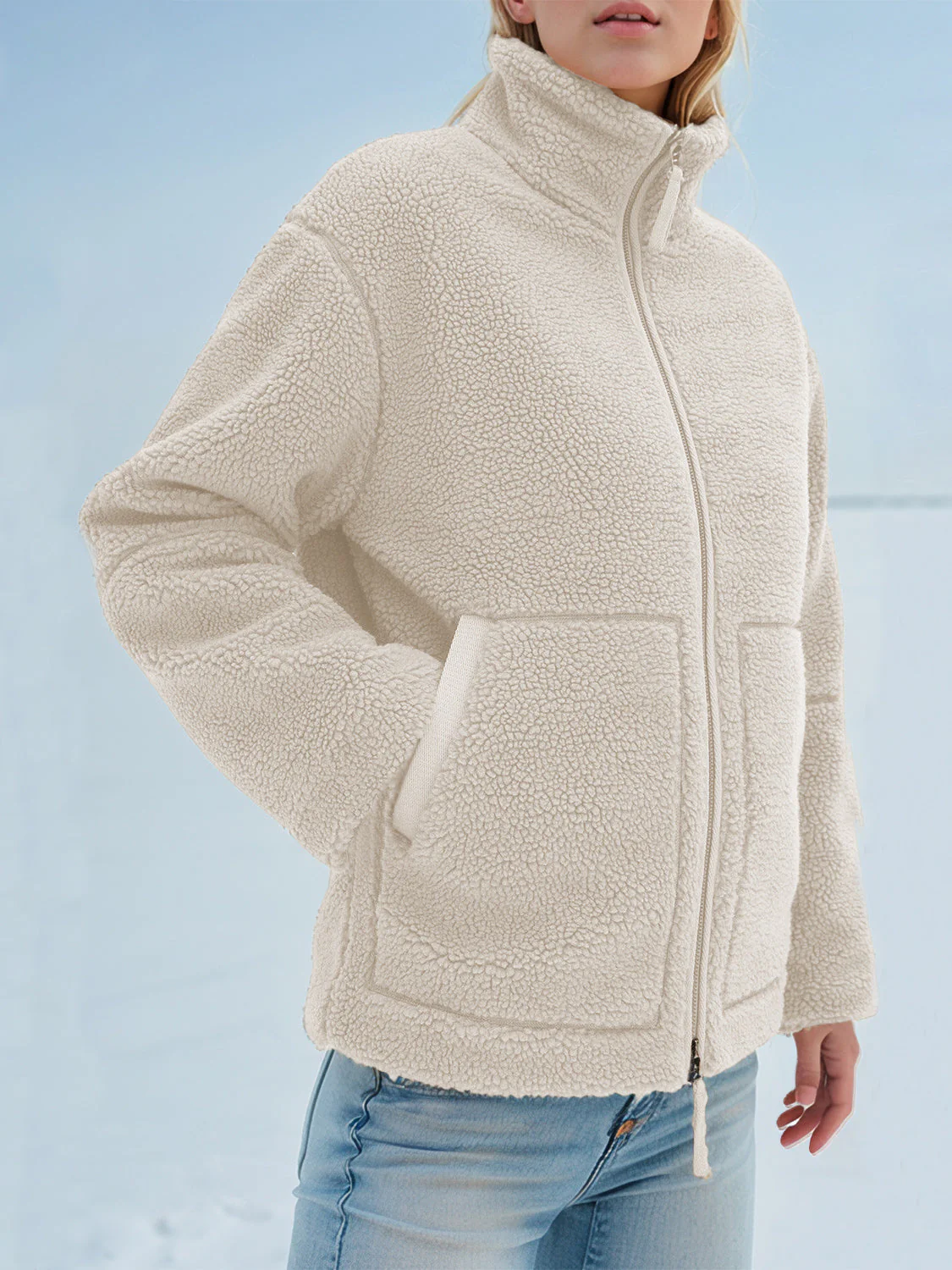 Turtleneck Zip Up Long Sleeve Plush Jacket - Image 22