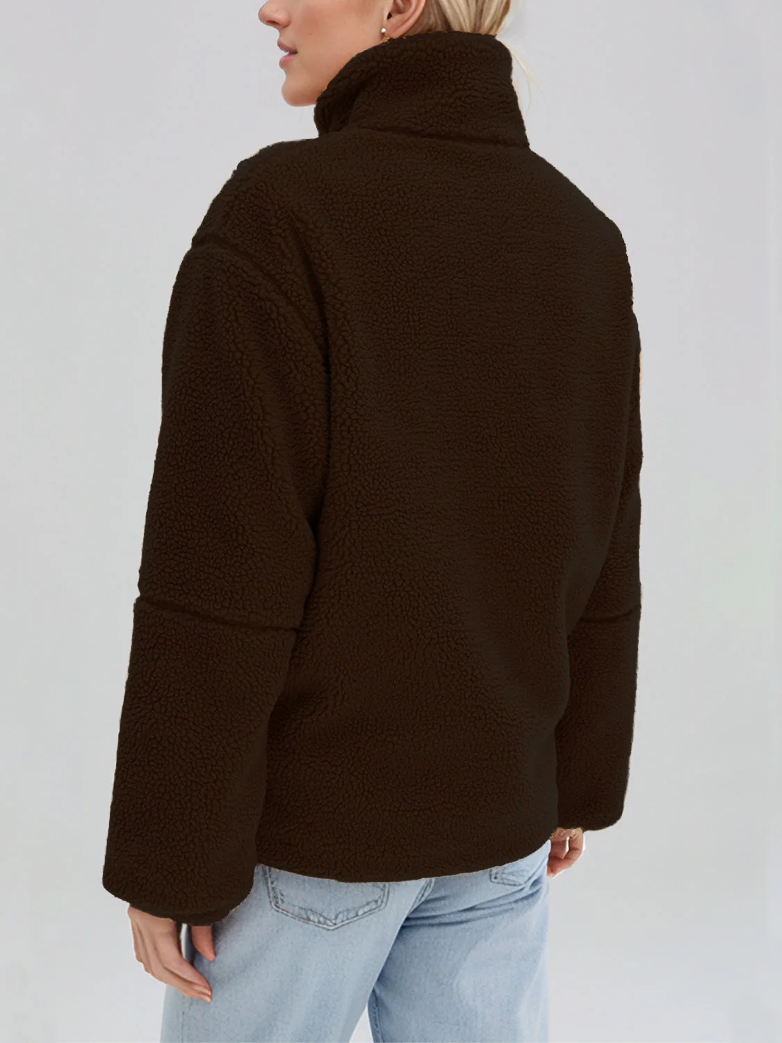 Turtleneck Zip Up Long Sleeve Plush Jacket - Image 28