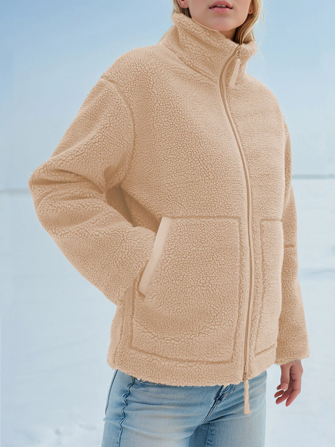 Turtleneck Zip Up Long Sleeve Plush Jacket - Image 32
