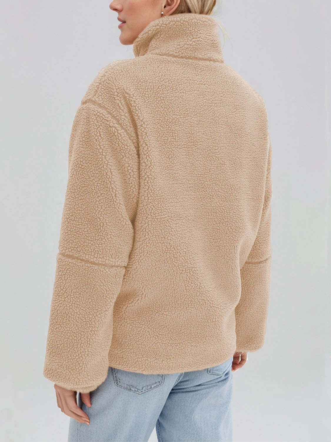 Turtleneck Zip Up Long Sleeve Plush Jacket - Image 33