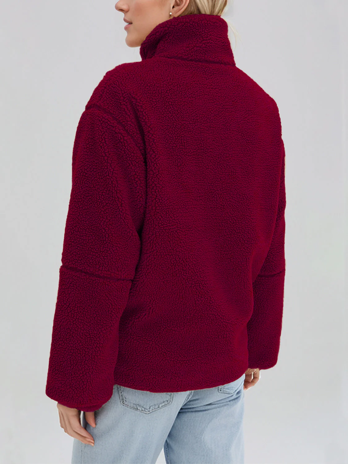 Turtleneck Zip Up Long Sleeve Plush Jacket - Image 9