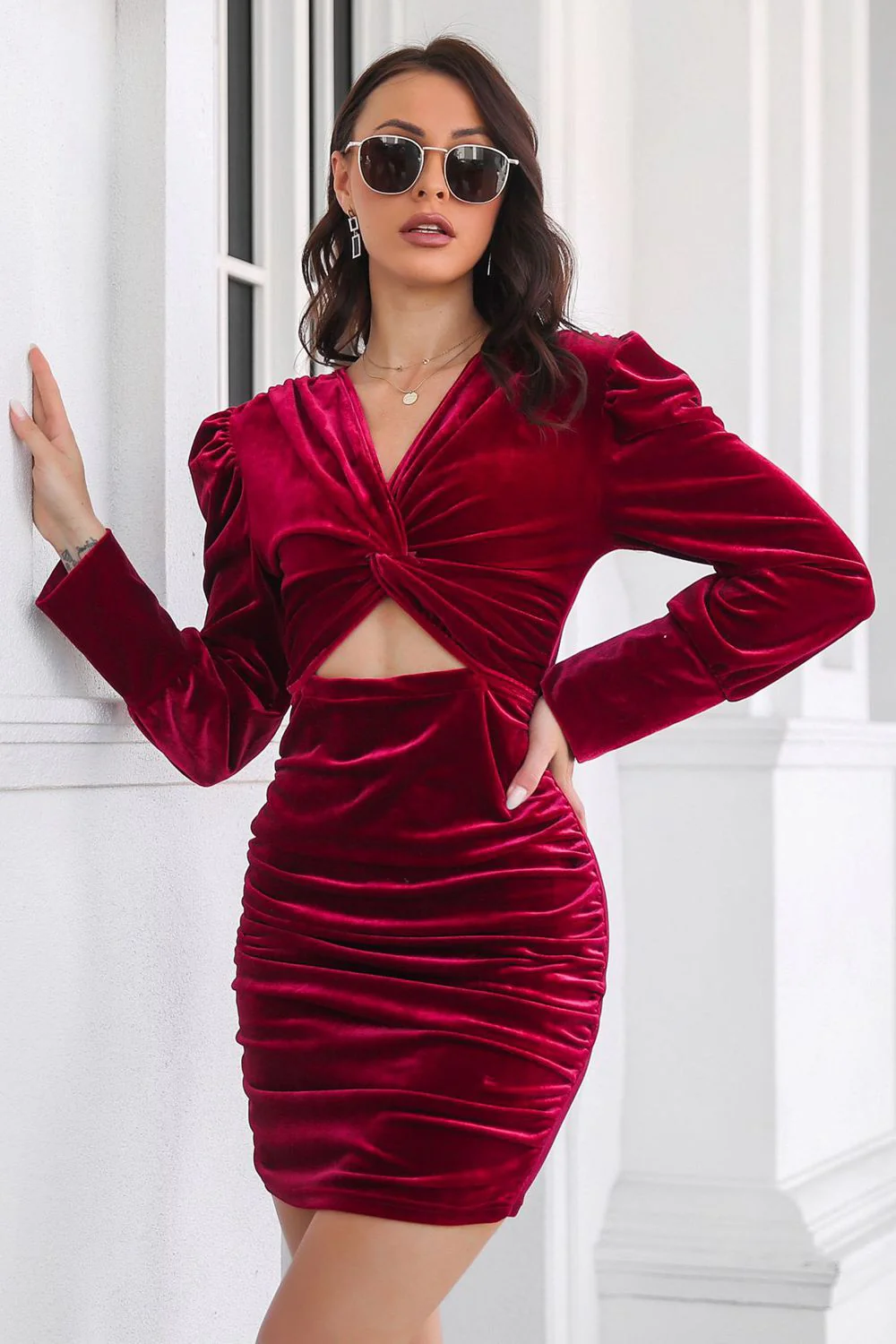 Twist Front Cutout Long Sleeve Dress - Image 10