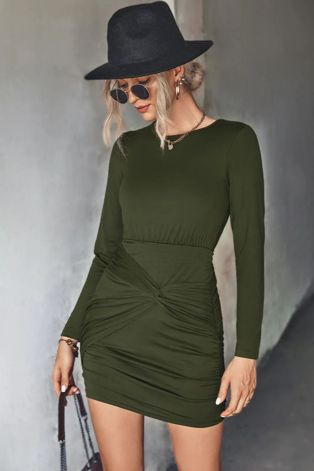 Twist Front Ruched Long Sleeve Mini Dress - Image 5