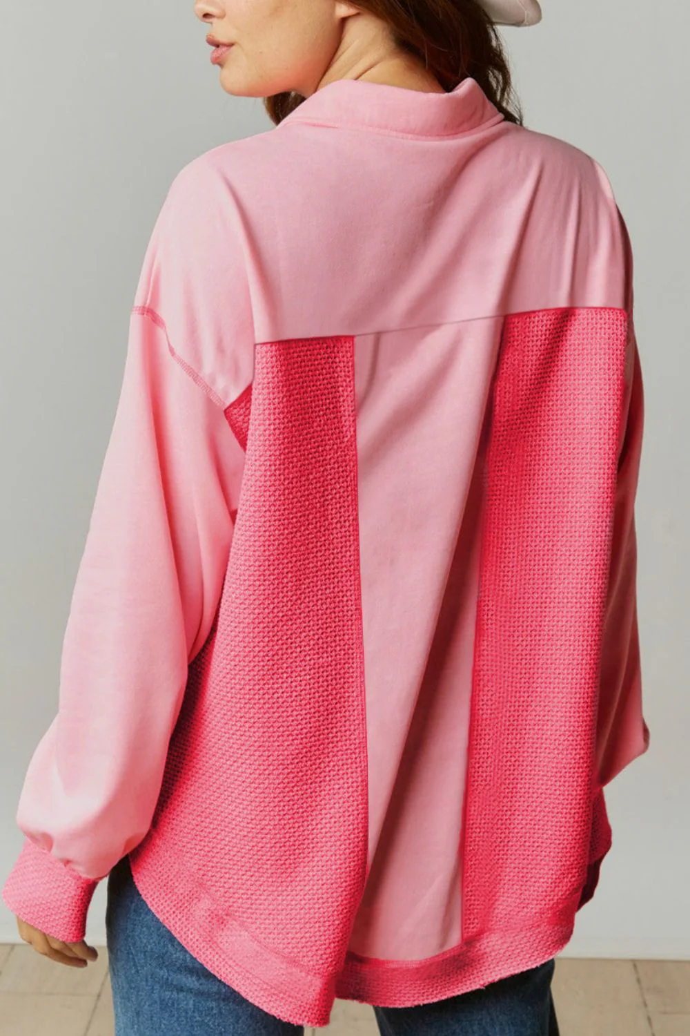 Two Tone Button Up Drop Shoulder Shacket - Image 2