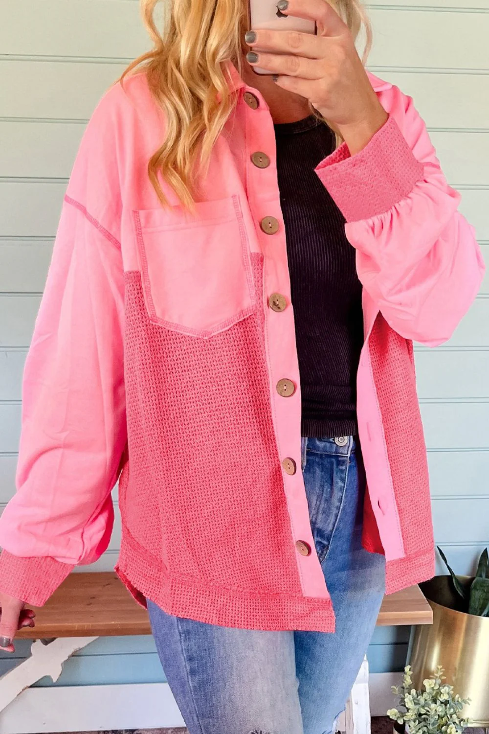 Two Tone Button Up Drop Shoulder Shacket - Image 3