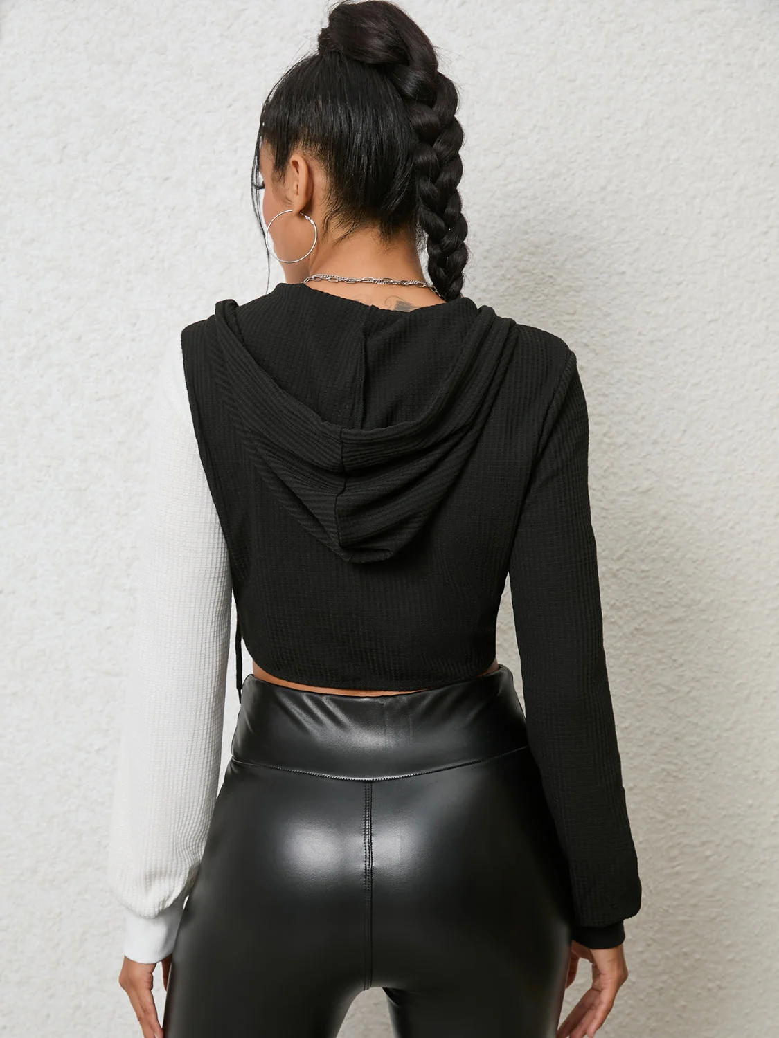 Two-Tone Crisscross Long Sleeve Hoodie - Image 2