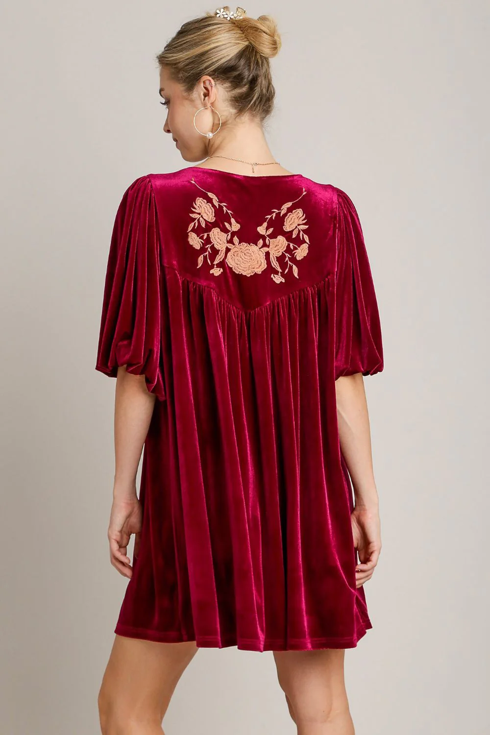 Umgee Embroidered Half Sleeve Velvet Mini Dress with Tassel - Image 2