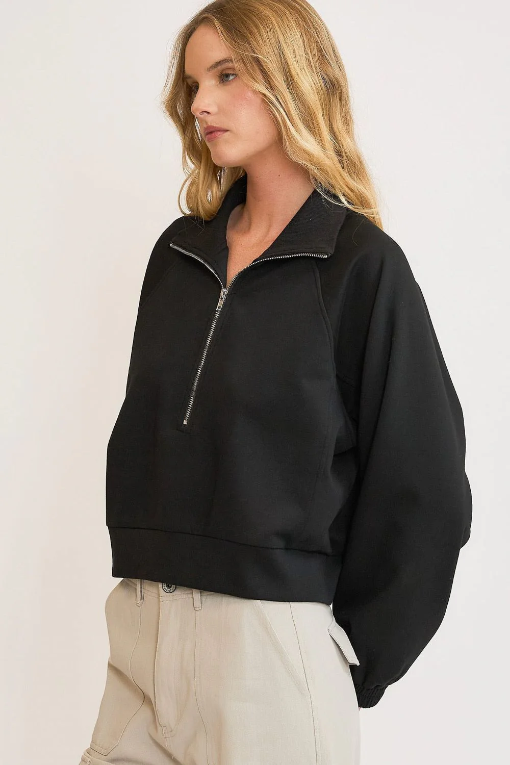 Umgee Full Size Half Zip Cropped Sweatshirt Plus Size - Image 2