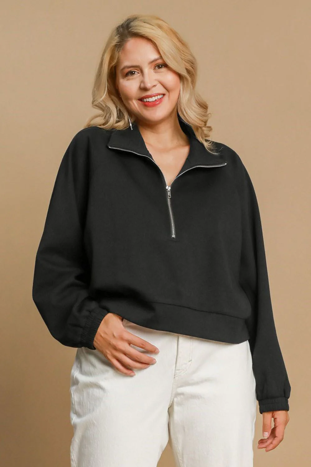Umgee Full Size Half Zip Cropped Sweatshirt Plus Size - Image 3