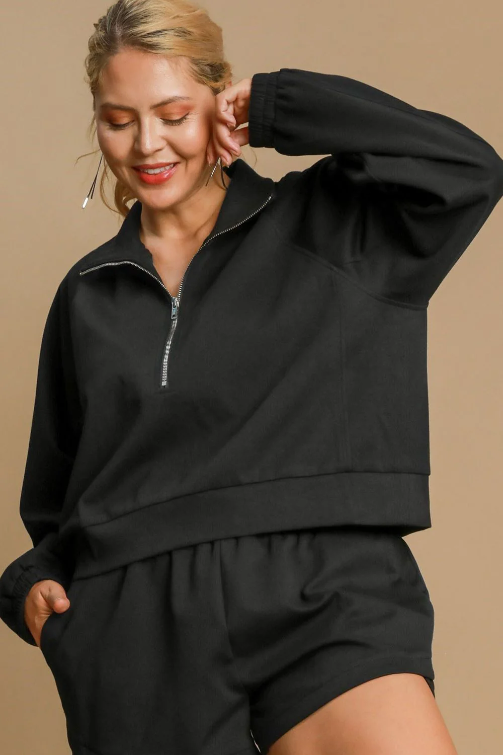 Umgee Full Size Half Zip Cropped Sweatshirt Plus Size - Image 6