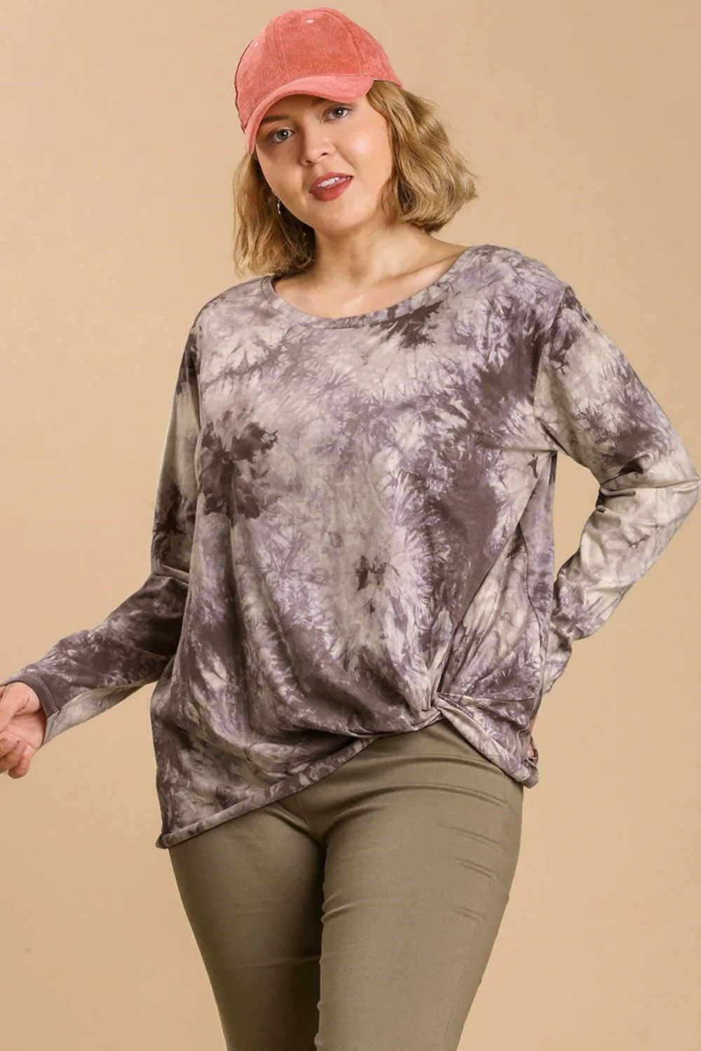 Umgee Full Size Tie Dye Front Gathered Detail Round Neck Long Sleeve T-Shirt Plus Size - Image 4