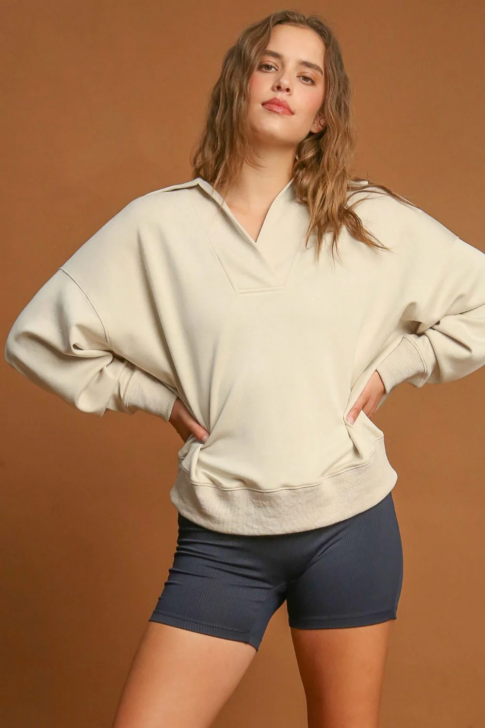Umgee Johnny Collar Dropped Shoulder Sweatshirt - Image 3