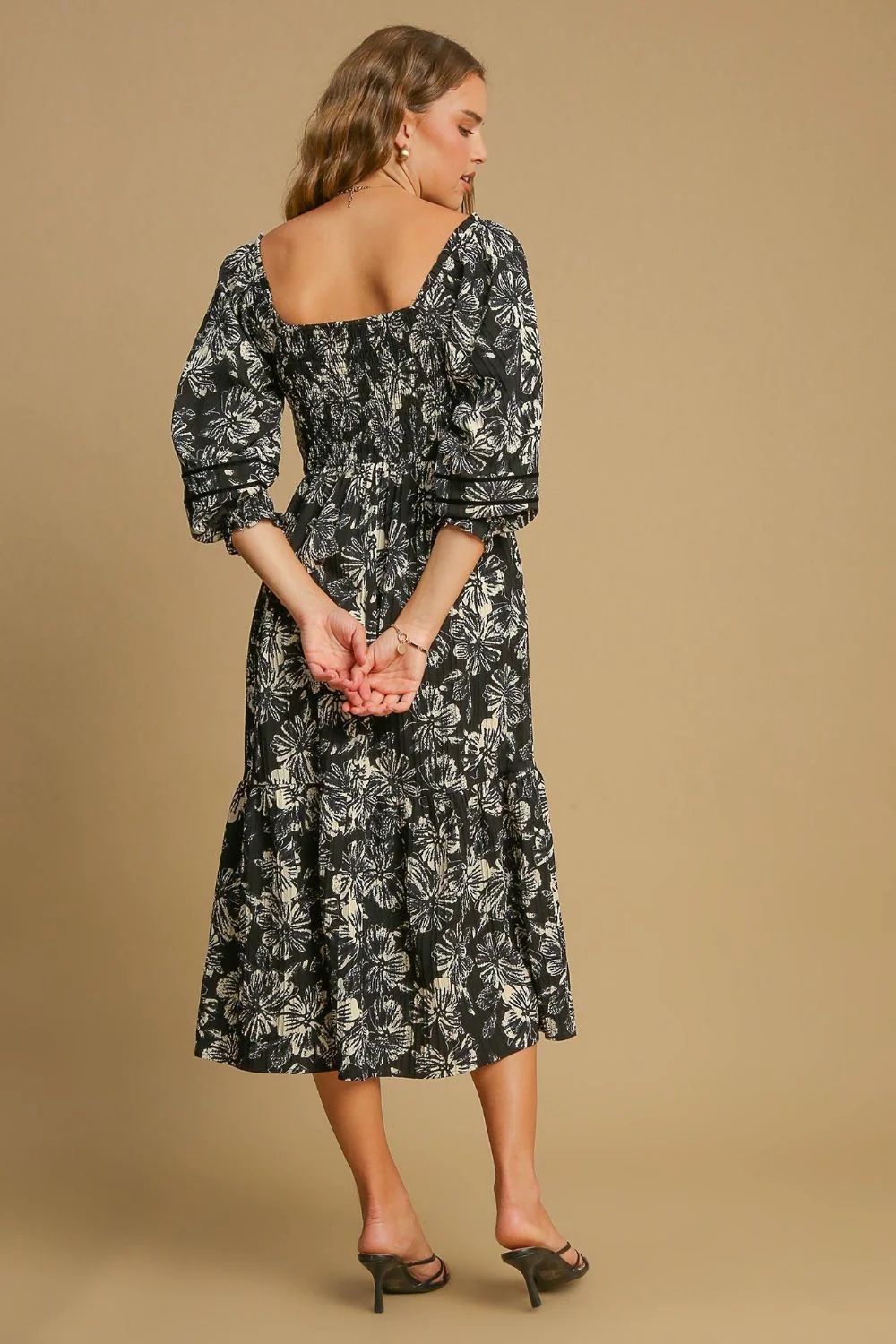 Umgee Ruffle Hem Flower Printed V-Neck Dress - Image 2