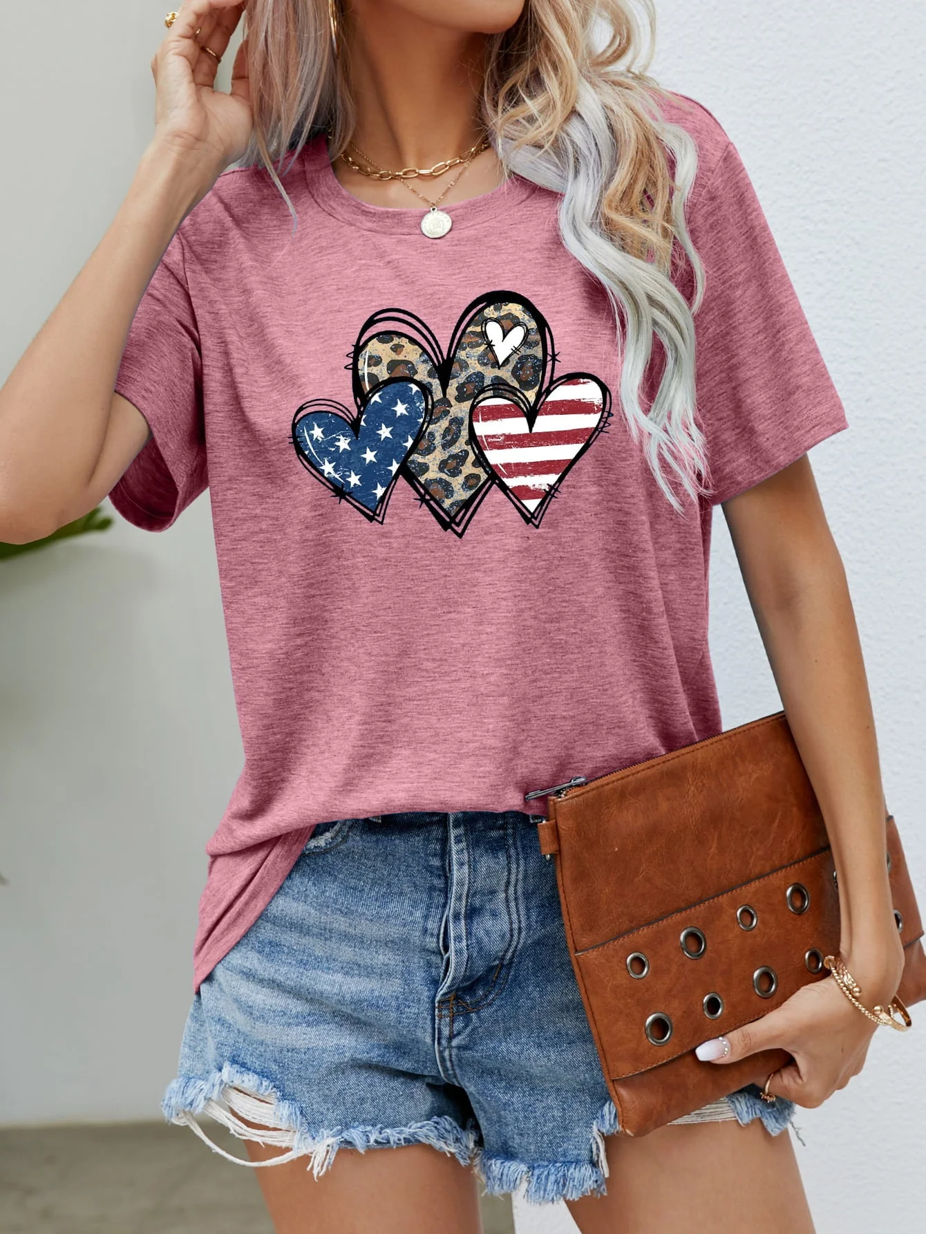 US Flag Leopard Heart Graphic Tee - Image 10