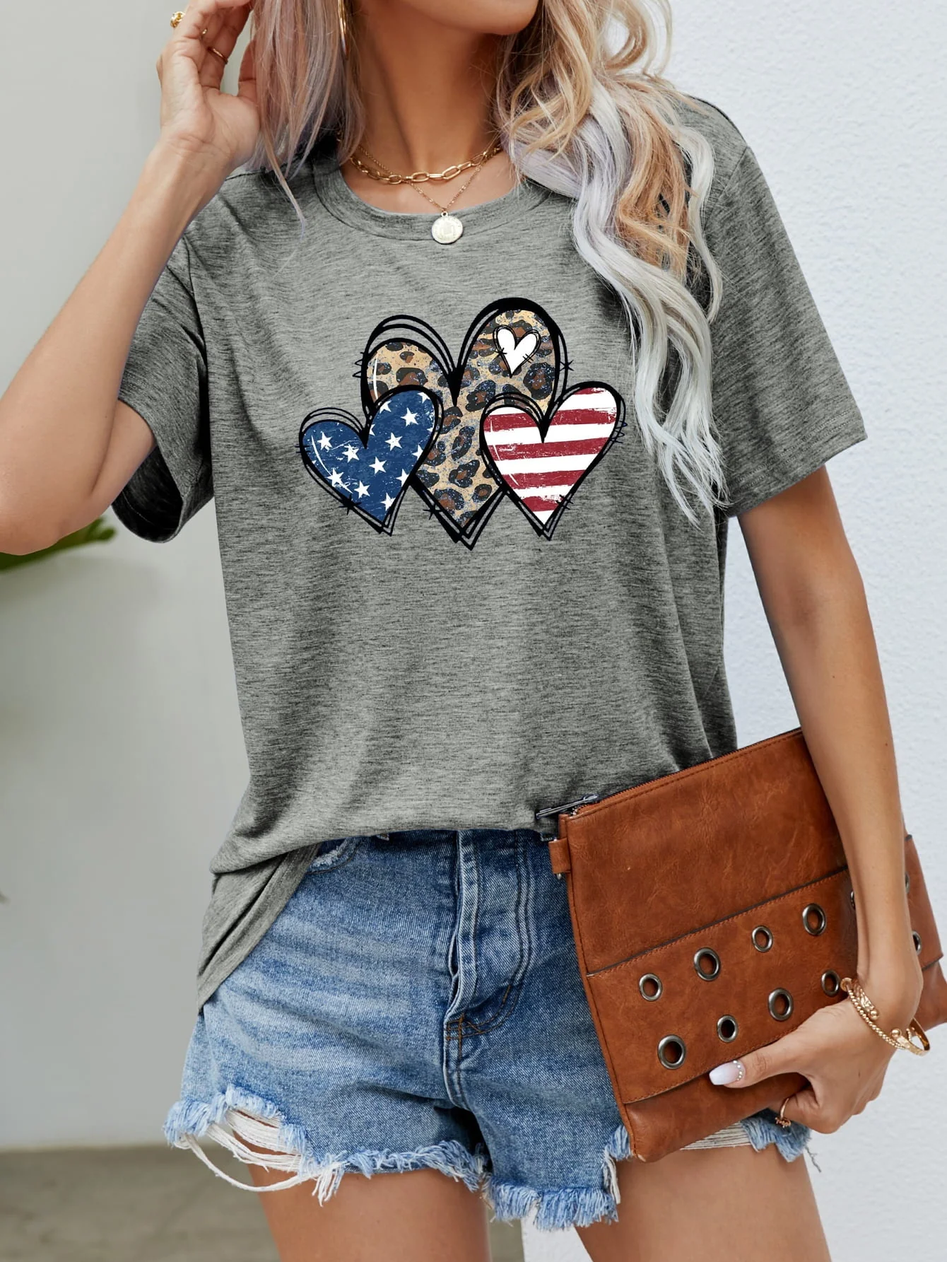 US Flag Leopard Heart Graphic Tee - Image 13