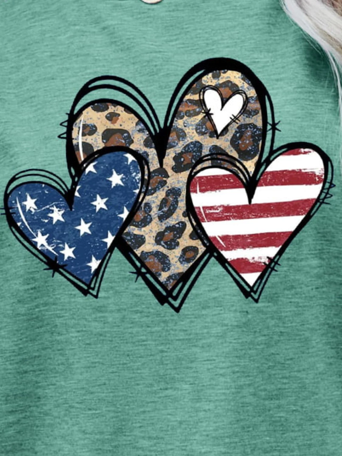 US Flag Leopard Heart Graphic Tee - Image 3