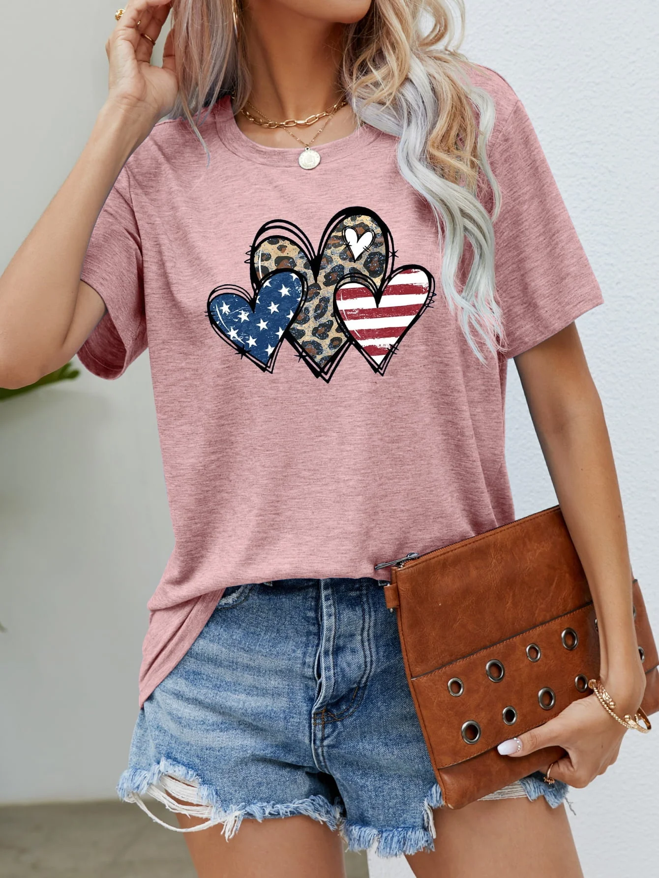 US Flag Leopard Heart Graphic Tee - Image 7