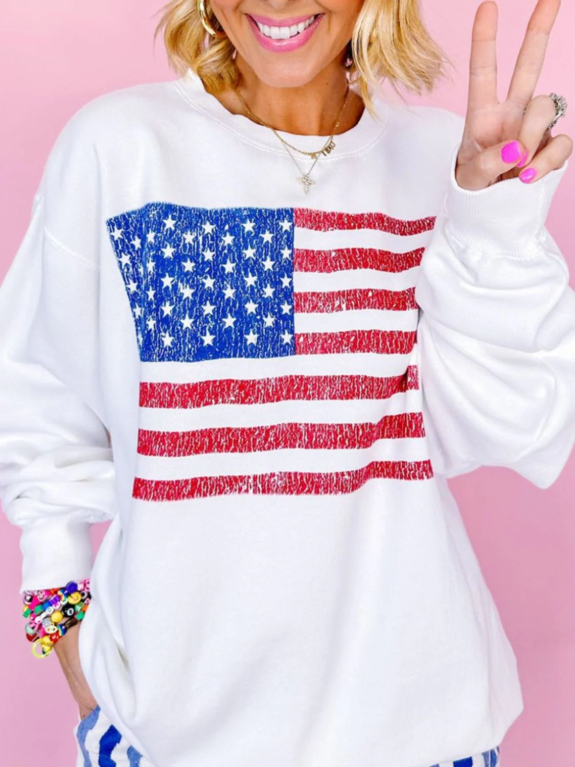 US Flag Round Neck Long Sleeve Sweatshirt - Image 2