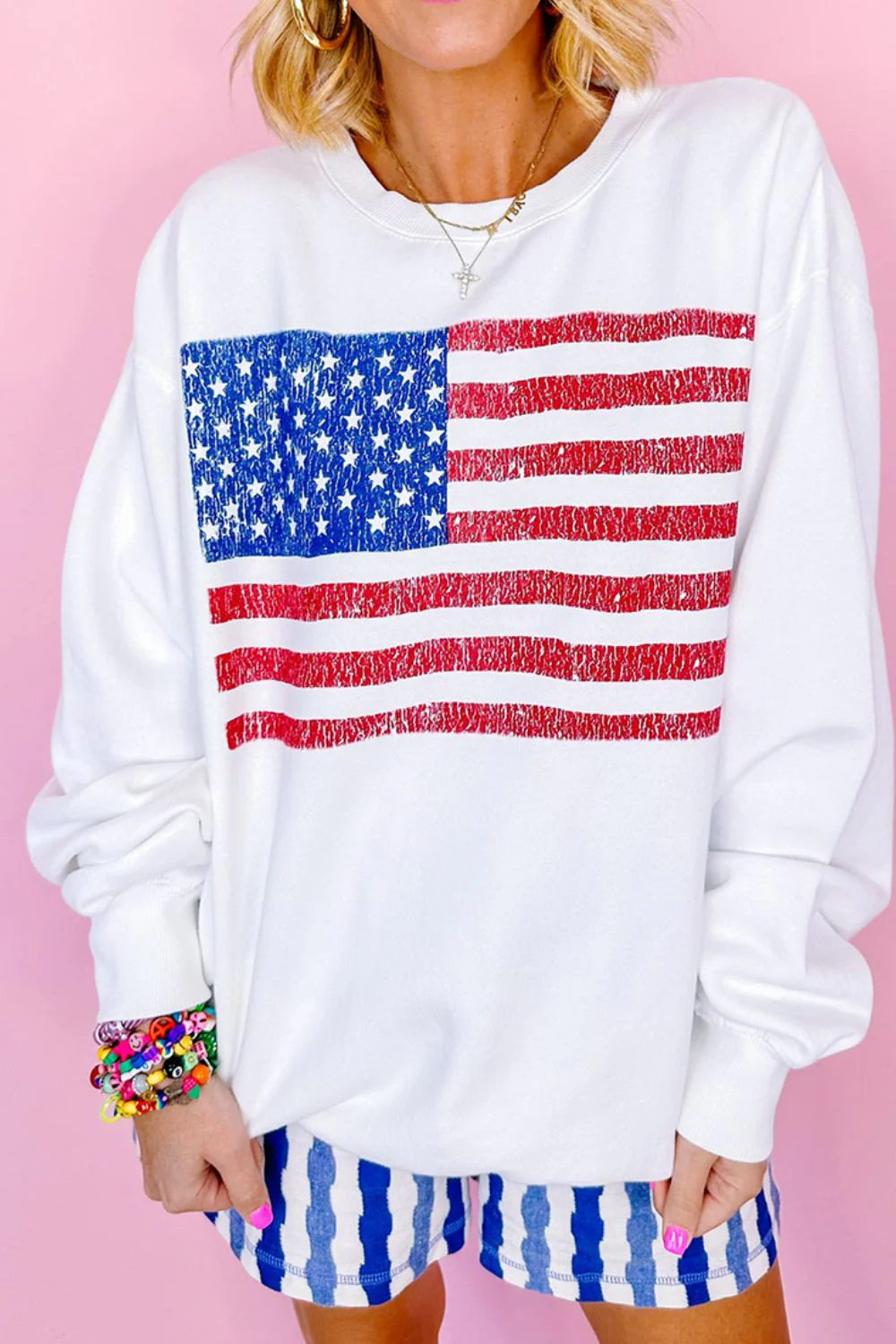 US Flag Round Neck Long Sleeve Sweatshirt - Image 3