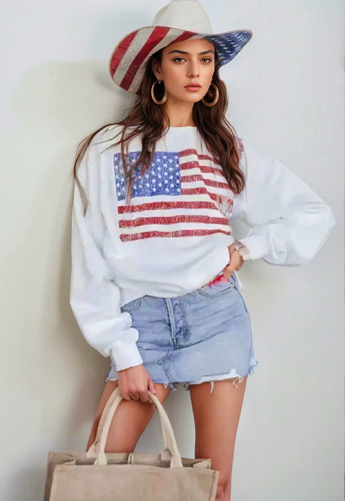 US Flag Round Neck Long Sleeve Sweatshirt - Image 4
