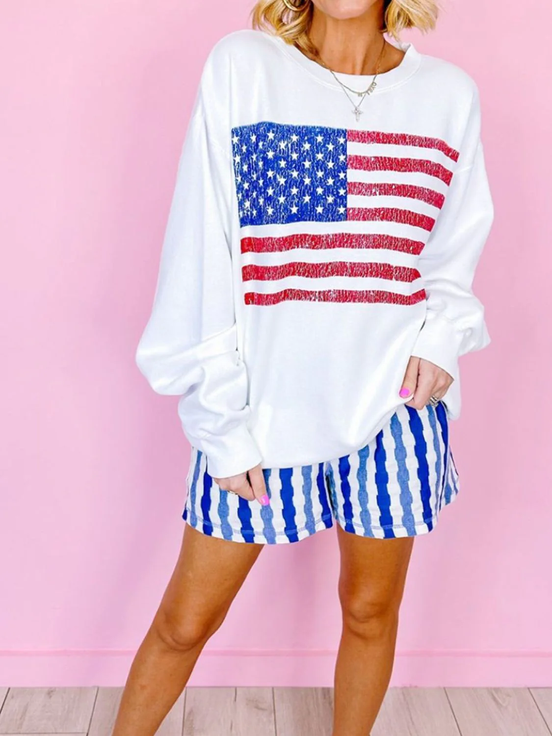 US Flag Round Neck Long Sleeve Sweatshirt - Image 5