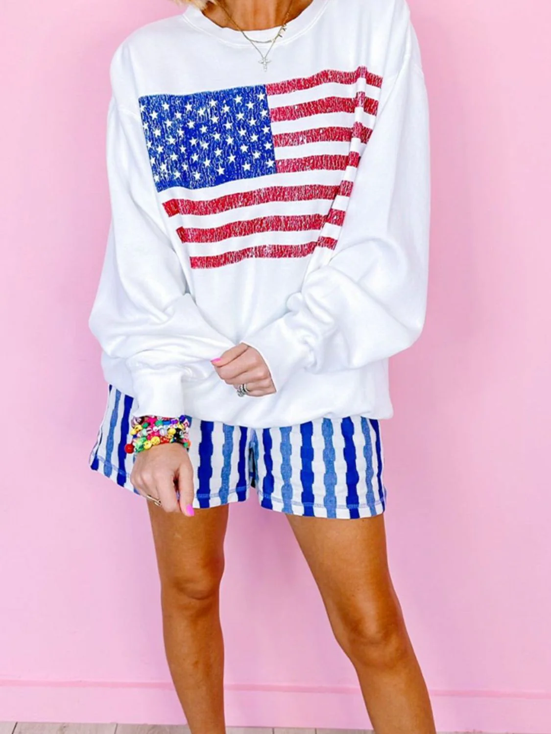 US Flag Round Neck Long Sleeve Sweatshirt - Image 6