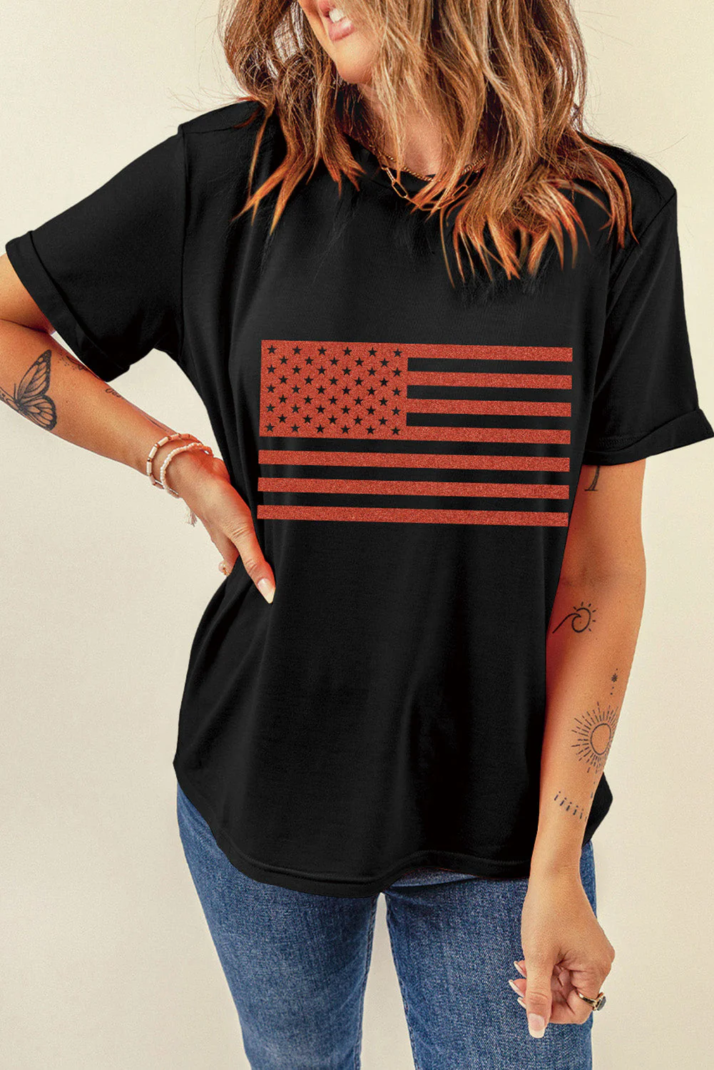 US Flag Round Neck Short Sleeve T-Shirt - Image 2