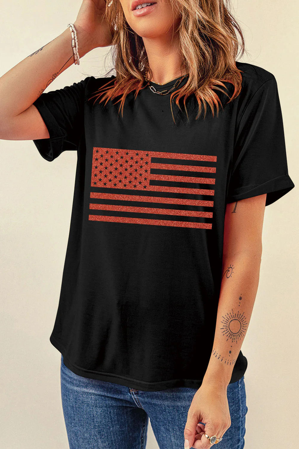 US Flag Round Neck Short Sleeve T-Shirt - Image 3