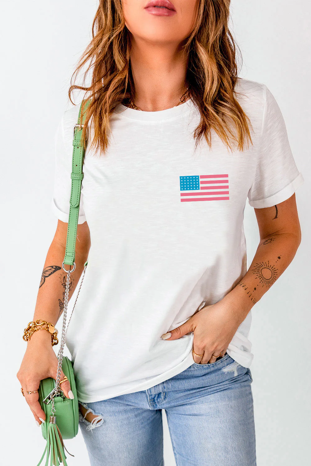 US Flag Round Neck Short Sleeve T-Shirt - Image 2