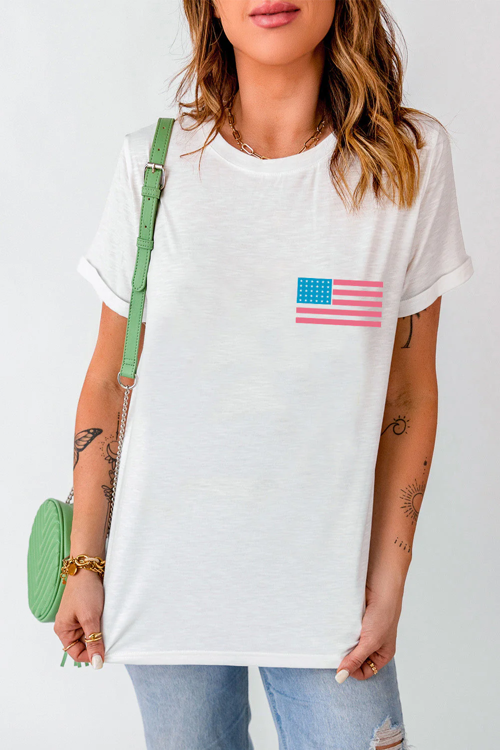 US Flag Round Neck Short Sleeve T-Shirt - Image 3