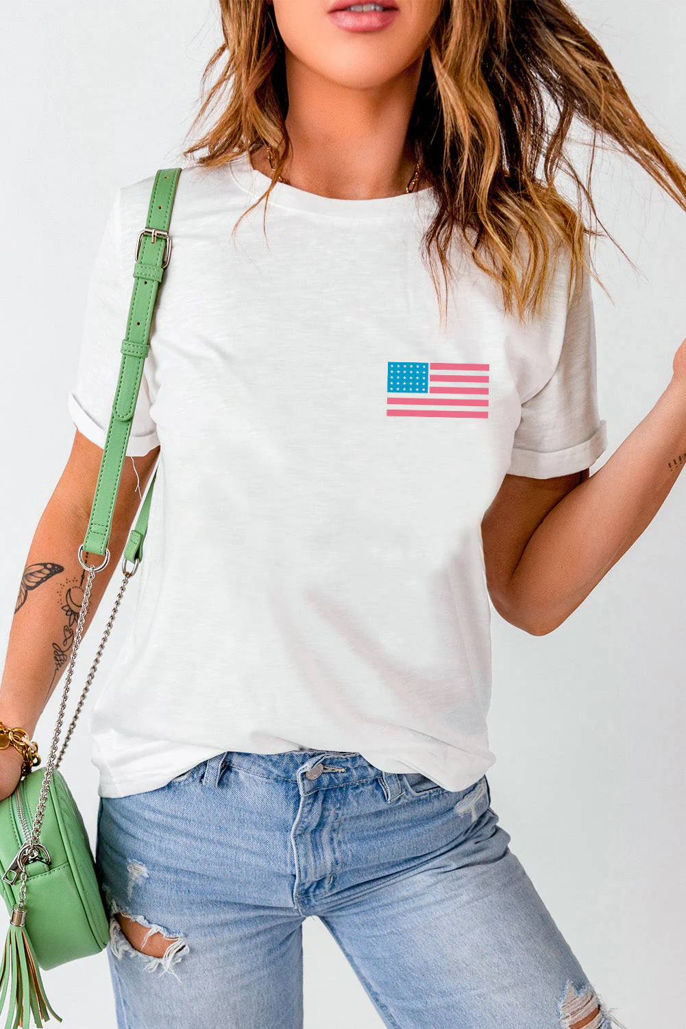 US Flag Round Neck Short Sleeve T-Shirt - Image 4
