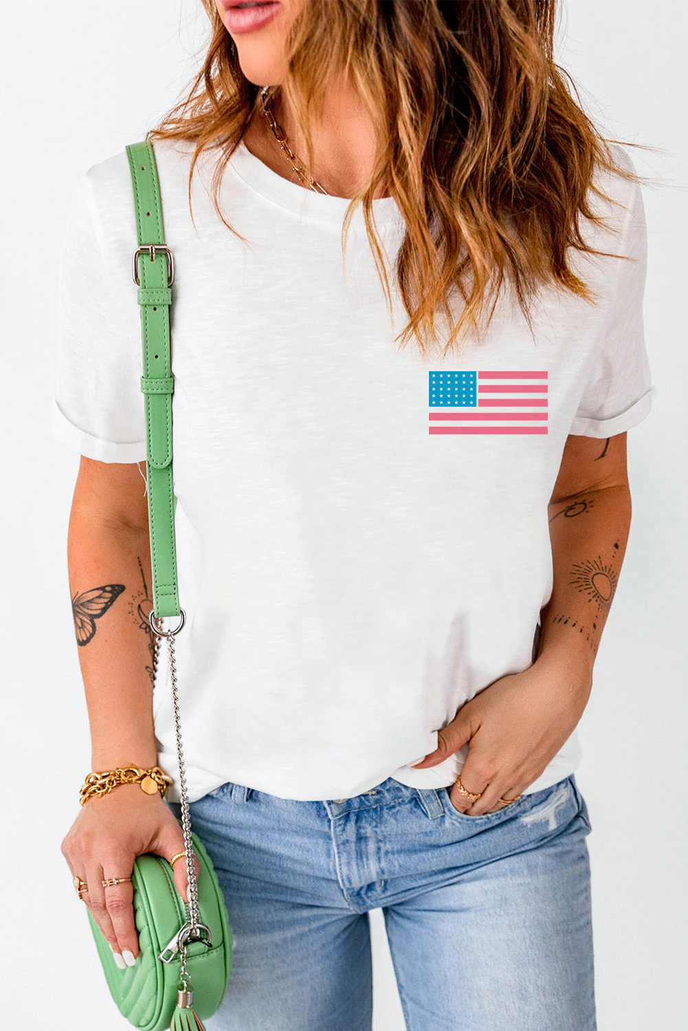 US Flag Round Neck Short Sleeve T-Shirt - Image 5