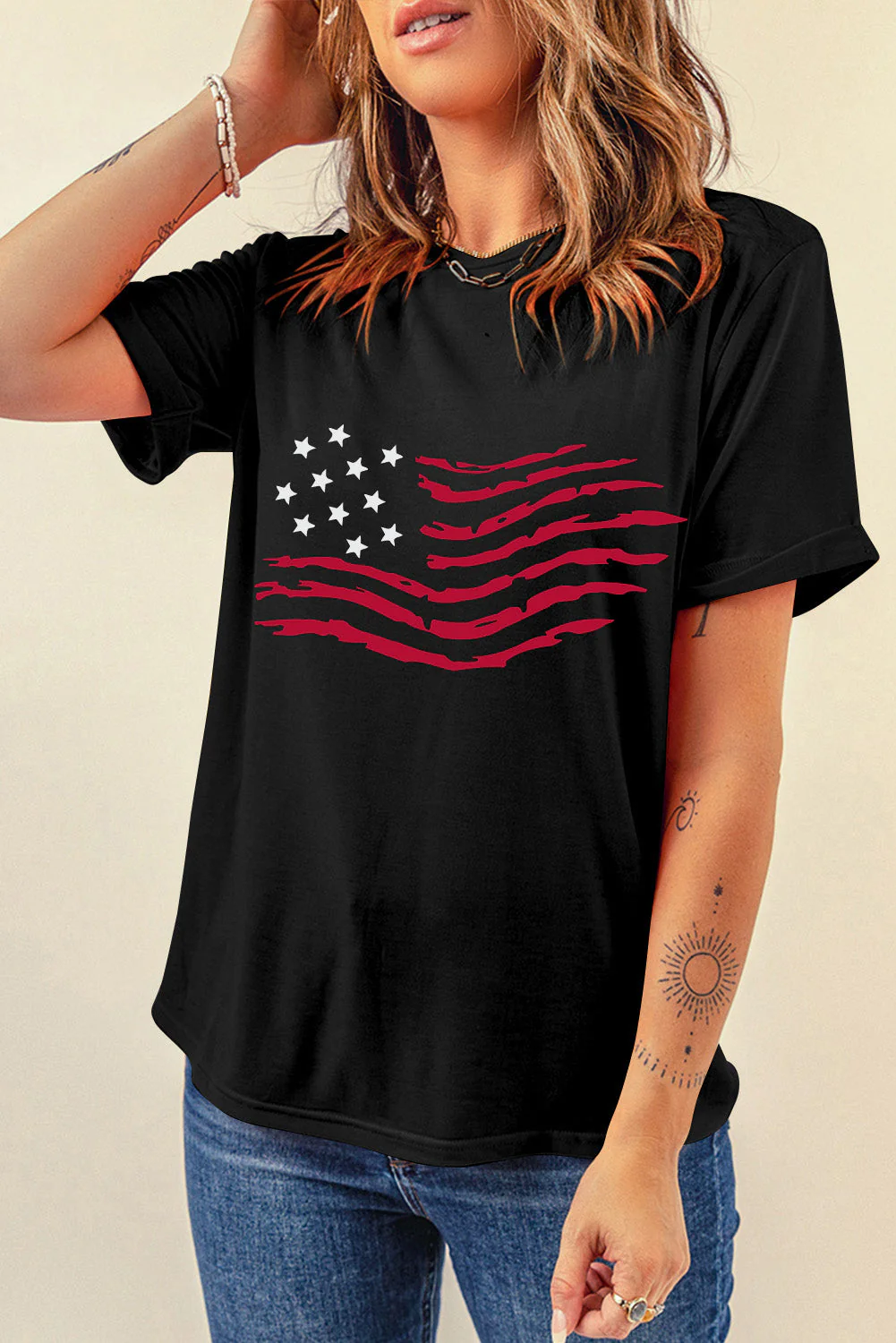 US Flag Round Neck Short Sleeve T-Shirt - Image 2