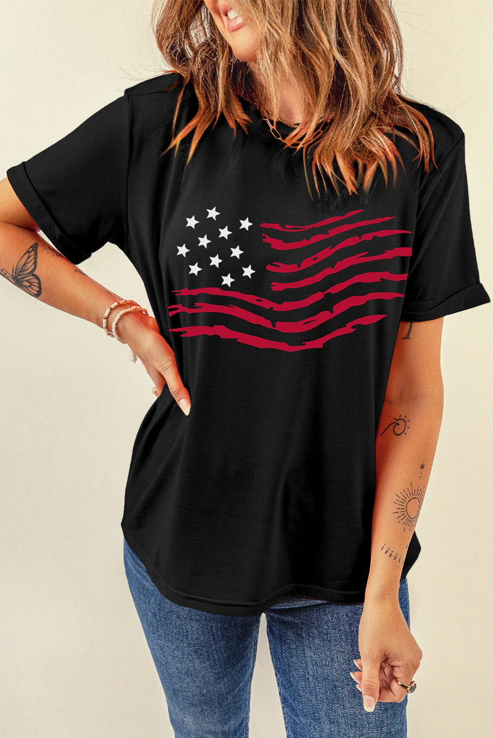 US Flag Round Neck Short Sleeve T-Shirt - Image 3