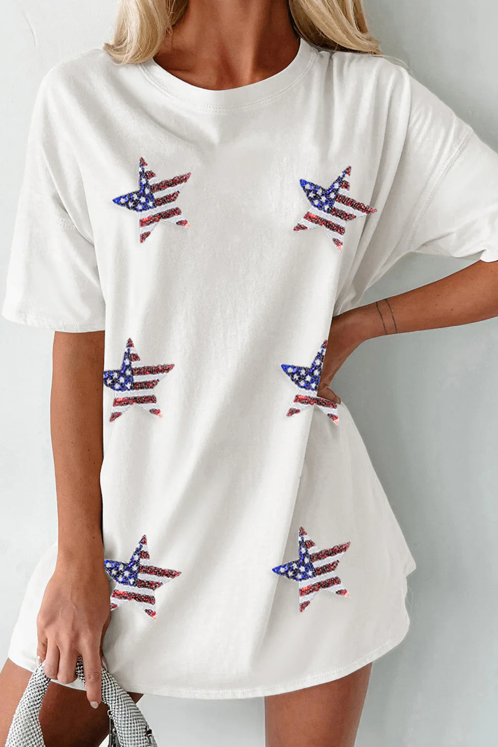 US Flag Star Round Neck Half Sleeve Oversize T-Shirt - Image 2