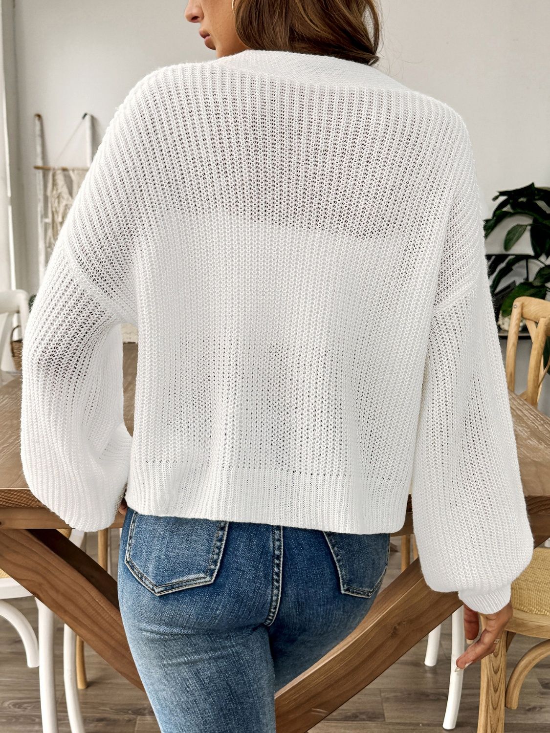 V-Neck Button Up Long Sleeve Cardigan - Image 2